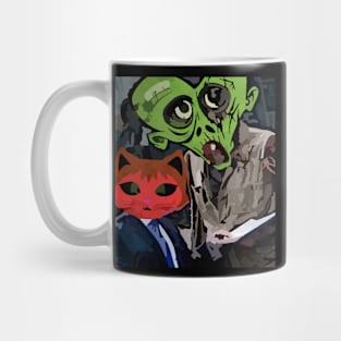 watercolor cat with a heart zombie Mug